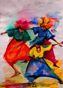 African Painting - dance gouache African